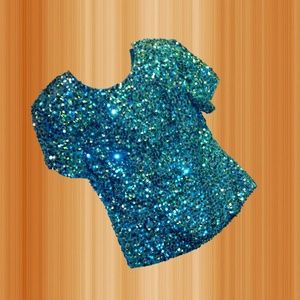 Vintage Blue Sparkling Sequins Blouse